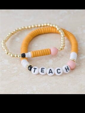 TEACH bracelet set (2) by Plunder Beaded to design a pencil Gold bead accent New
